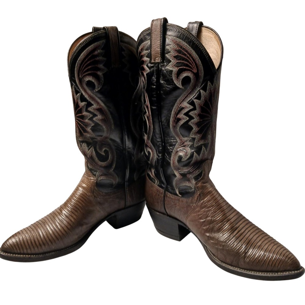 Dan Post Men Brown Lizard Skin Black Leather Western Cowboy Boots 597 USA Size 6